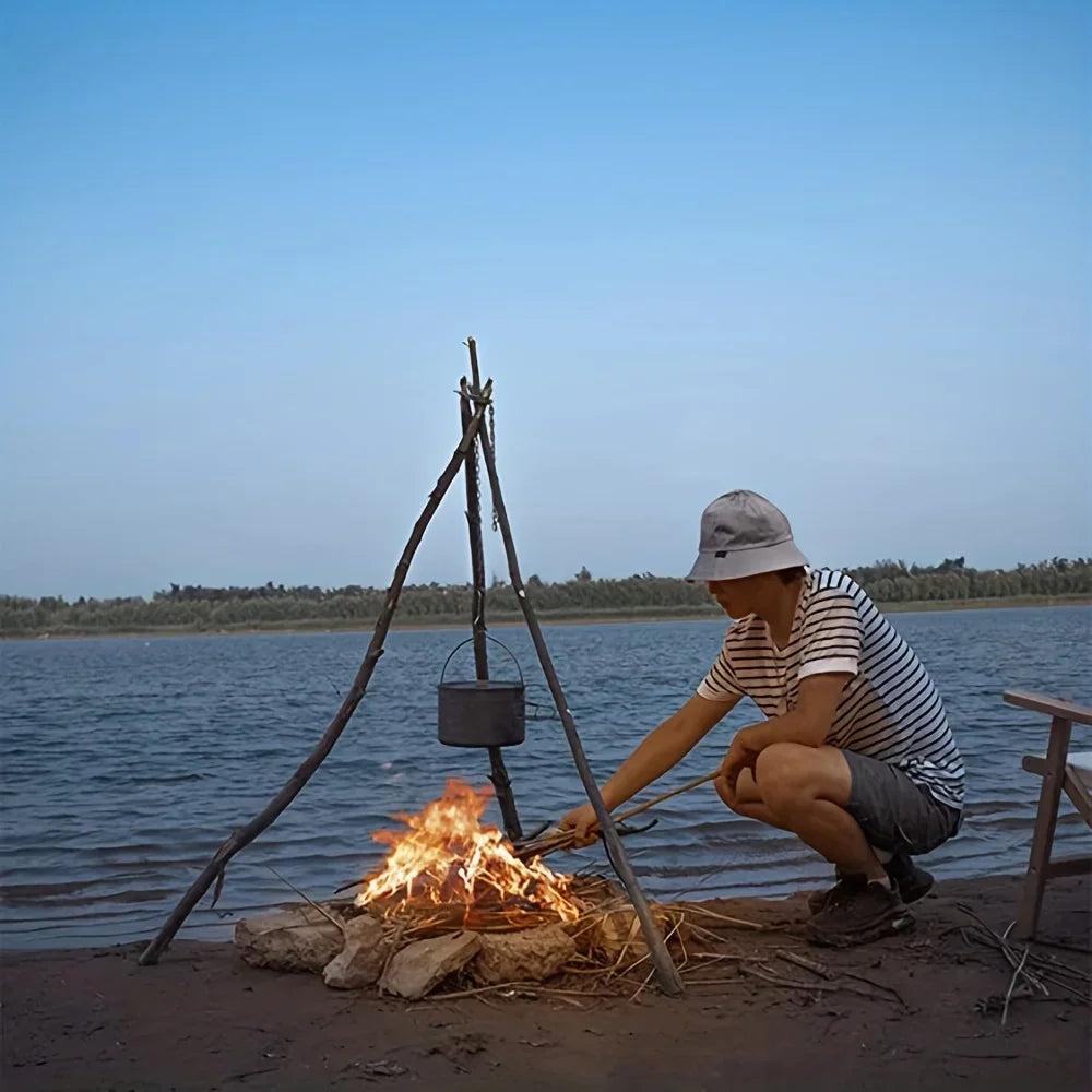 BBQ Dreibein Edelstahl – Tragbares Camping-Hängegestell für Lagerfeuer, Kochen & Bushcraft