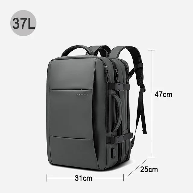 Bange BG-1908 ist ein großer, erweiterbarer, wasserdichter Business‑ und Reiserucksack, der Laptops bis 17,3 Zoll fasst und durch USB‑Port.
