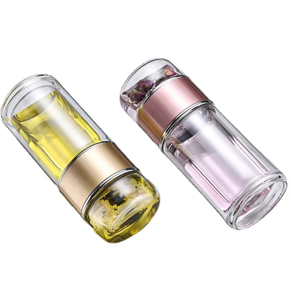 Glas-Teetasse 420 ml mit Doppelwand & Tee-Ei – Für Büro, Outdoor & Reise