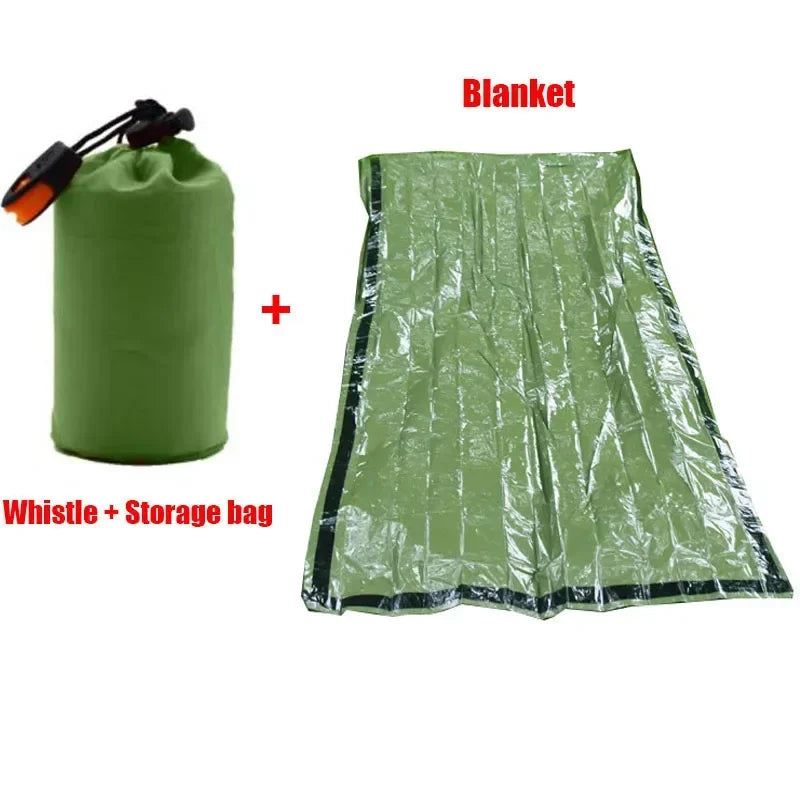 Tragbarer, wasserdichter Notfall‑Schlafsack – Outdoor‑EDC‑Campingausrüstung, thermischer Schutzsack, Erste‑Hilfe‑Rettungsset, Mylar‑Rettungsdecke.