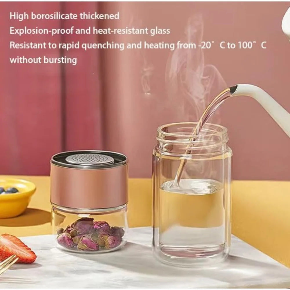 420ML Tea Cup Easy To Clean Glass Tea Cup with Double Layer Tea Infuser Tea Infuser Water Cup Suitable for Office Outdoor Travel