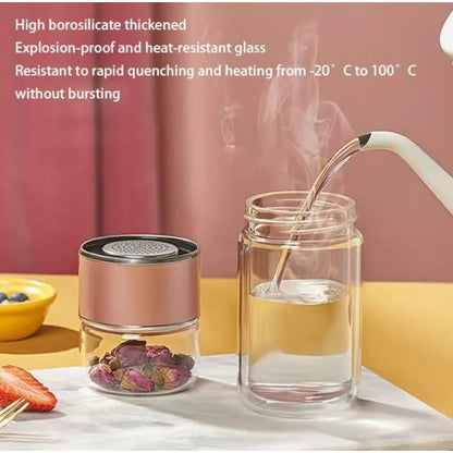 420ML Tea Cup Easy To Clean Glass Tea Cup with Double Layer Tea Infuser Tea Infuser Water Cup Suitable for Office Outdoor Travel
