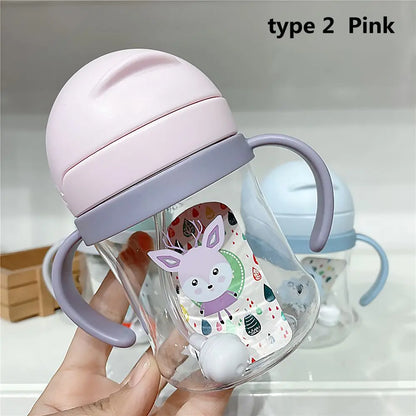 „250‑ml‑Kinder‑Trinkflasche mit Cartoon‑Motiv, Outdoor‑tauglich, mit Strohhalm – Baby‑Trinklernbecher für Kinder, tragbar, mit Griff“
