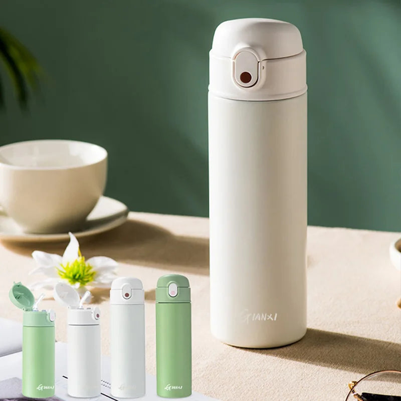GIANXI Springhalm‑Thermobecher Thermosbecher aus Edelstahl, einfache Ins‑Style‑Wasserflasche, tragbarer isolierter Becher, Trinkgeschirr