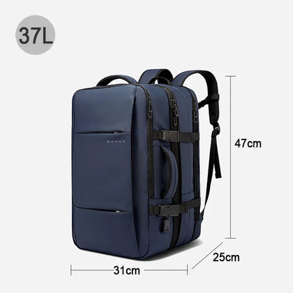 Bange BG-1908 ist ein großer, erweiterbarer, wasserdichter Business‑ und Reiserucksack, der Laptops bis 17,3 Zoll fasst und durch USB‑Port.