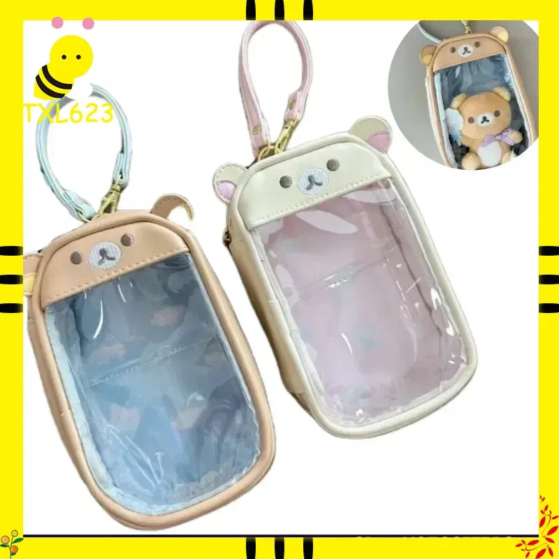 Kawaii Rilakkuma Bären‑Schwester Transparente PU‑Münzbörse Kinder‑Schlüsseltasche Kartenhalter Kleine Geldbörse Geschenk mit Anhänger‑Aufbewahrung