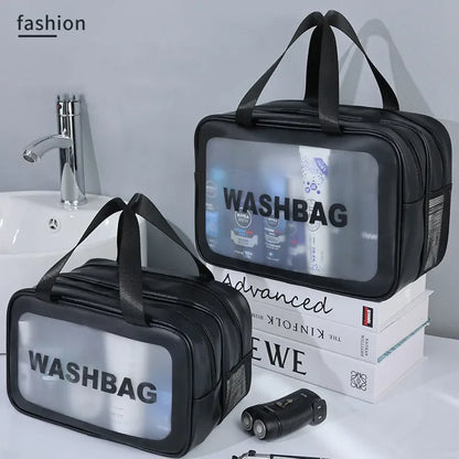 Doppelte transparente PU‑Kosmetiktasche mit Trocken‑/Nass‑Trennung, tragbare Waschtasche, Aufbewahrungstasche für Kosmetik – ideal für Reisen, Fitness und Schwimmen