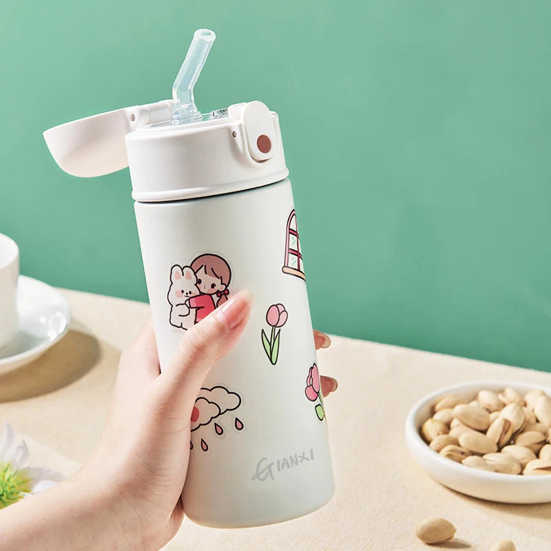 GIANXI Springhalm‑Thermobecher Thermosbecher aus Edelstahl, einfache Ins‑Style‑Wasserflasche, tragbarer isolierter Becher, Trinkgeschirr