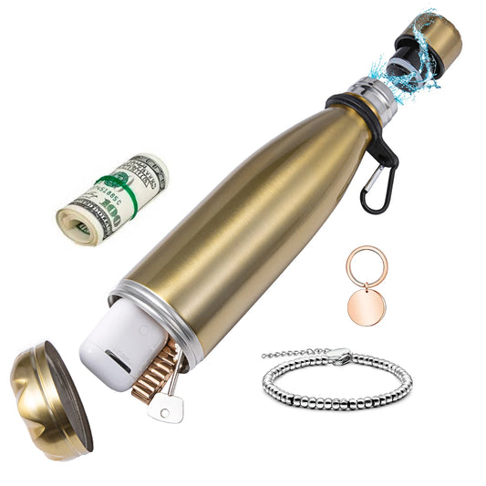 „Diversion‑Wasserflasche – Edelstahl‑Tumbler‑Safe mit lebensmittelechtem, geruchsdichtem Beutel; Boden abschraubbar zur Aufbewahrung“