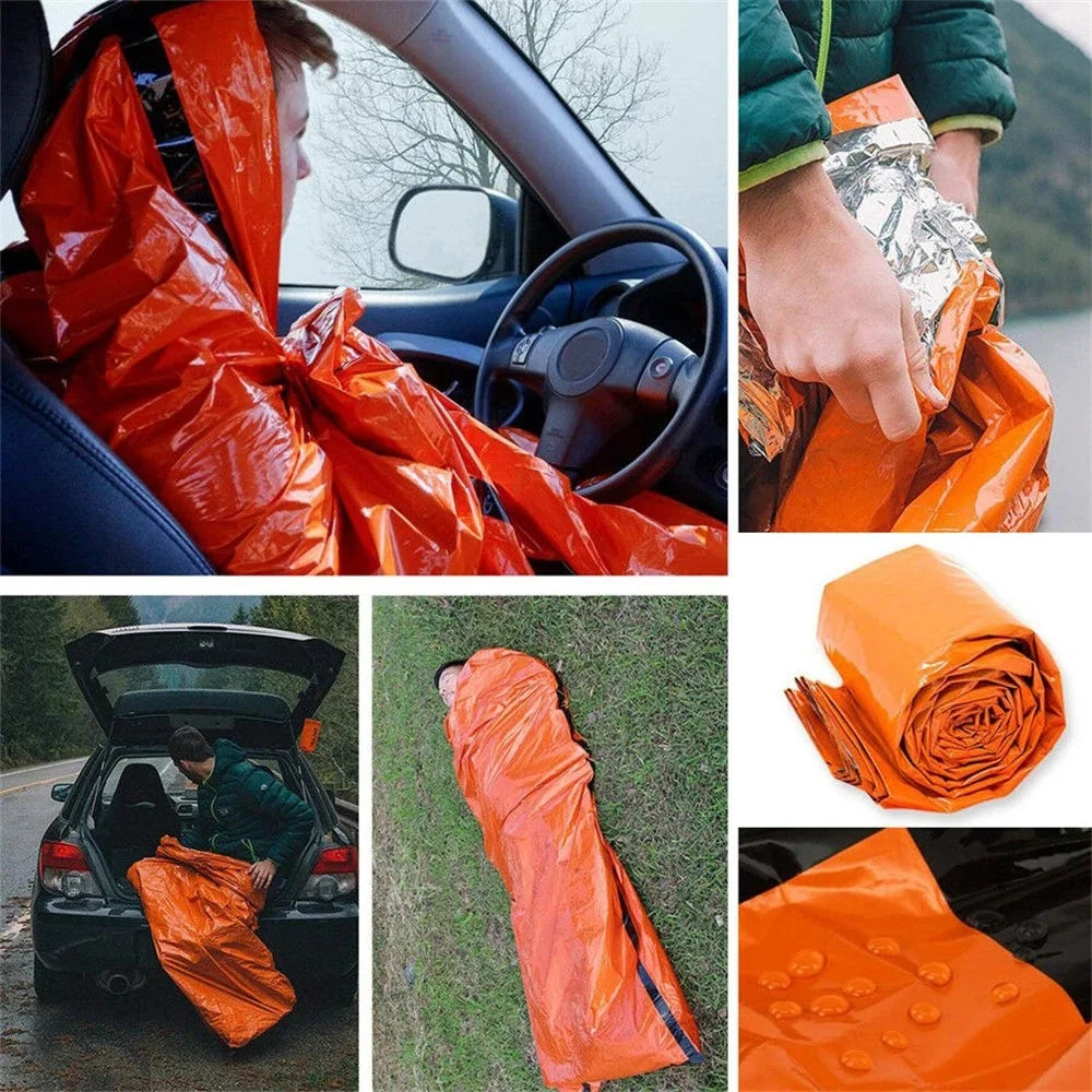 Tragbarer, wasserdichter Notfall‑Schlafsack – Outdoor‑EDC‑Campingausrüstung, thermischer Schutzsack, Erste‑Hilfe‑Rettungsset, Mylar‑Rettungsdecke.