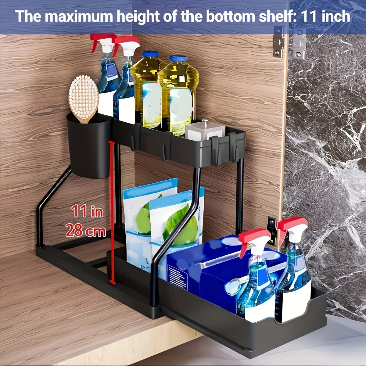 Unterschrank Organizer 2-stufig ausziehbar – Platzsparende Aufbewahrungsbox für Küche & Bad