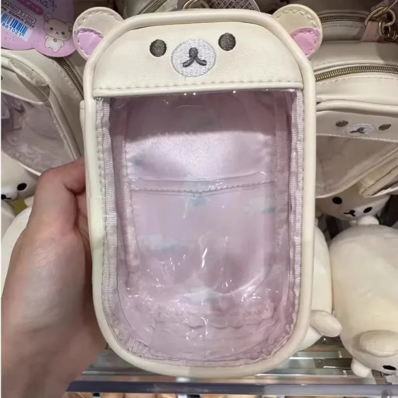 Kawaii Rilakkuma Bären‑Schwester Transparente PU‑Münzbörse Kinder‑Schlüsseltasche Kartenhalter Kleine Geldbörse Geschenk mit Anhänger‑Aufbewahrung