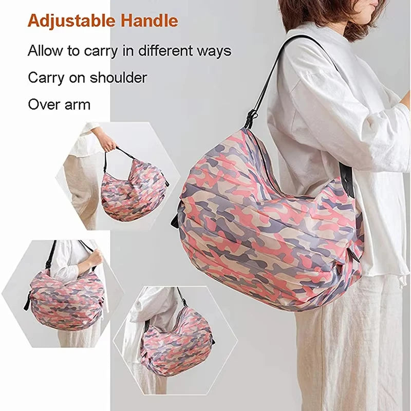Faltbare, umweltfreundliche, wasserdichte Aufbewahrungstasche für Reisen und Einkäufe – tragbare Handtasche mit extra großer Kapazität, Reise‑Essentials