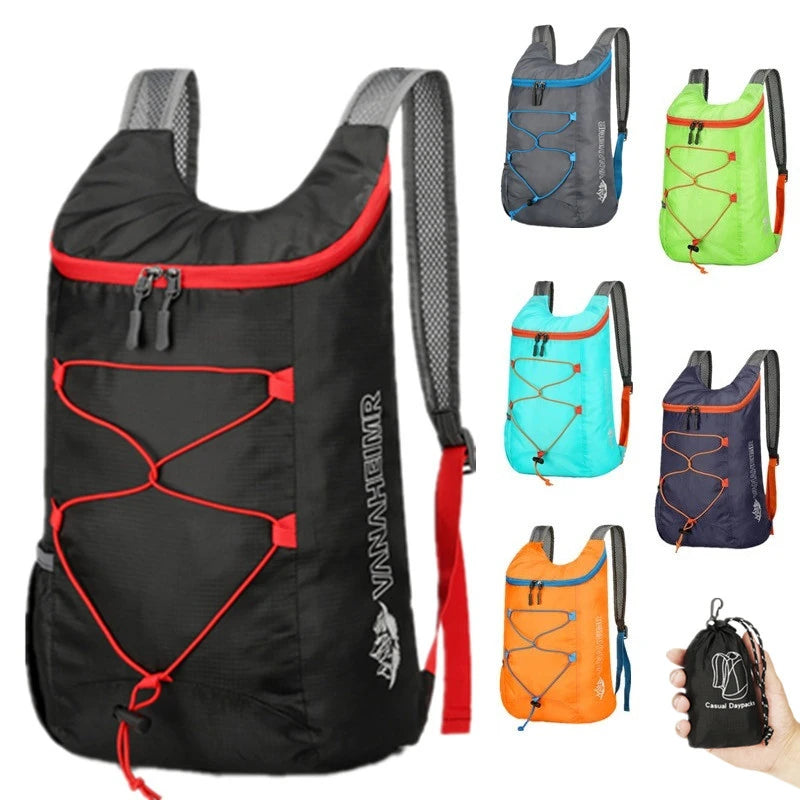 „Multifunktionaler Outdoor‑Falt‑Rucksack – hochdichtes, leichtes, wasserdichtes Nylon‑Gewebe, Sporttasche für Camping, Wandern und Reisen“