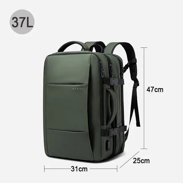 Bange BG-1908 ist ein großer, erweiterbarer, wasserdichter Business‑ und Reiserucksack, der Laptops bis 17,3 Zoll fasst und durch USB‑Port.