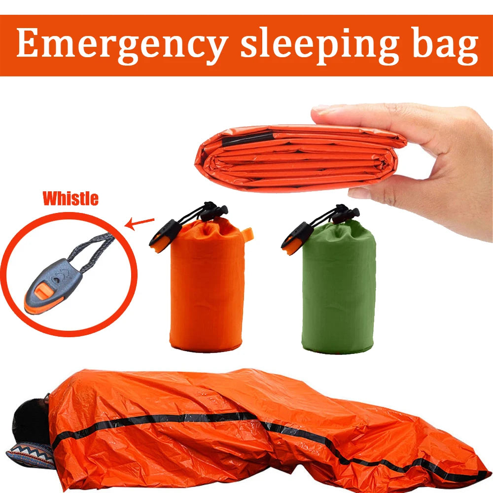 Tragbarer, wasserdichter Notfall‑Schlafsack – Outdoor‑EDC‑Campingausrüstung, thermischer Schutzsack, Erste‑Hilfe‑Rettungsset, Mylar‑Rettungsdecke.