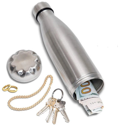 „Diversion‑Wasserflasche – Edelstahl‑Tumbler‑Safe mit lebensmittelechtem, geruchsdichtem Beutel; Boden abschraubbar zur Aufbewahrung“