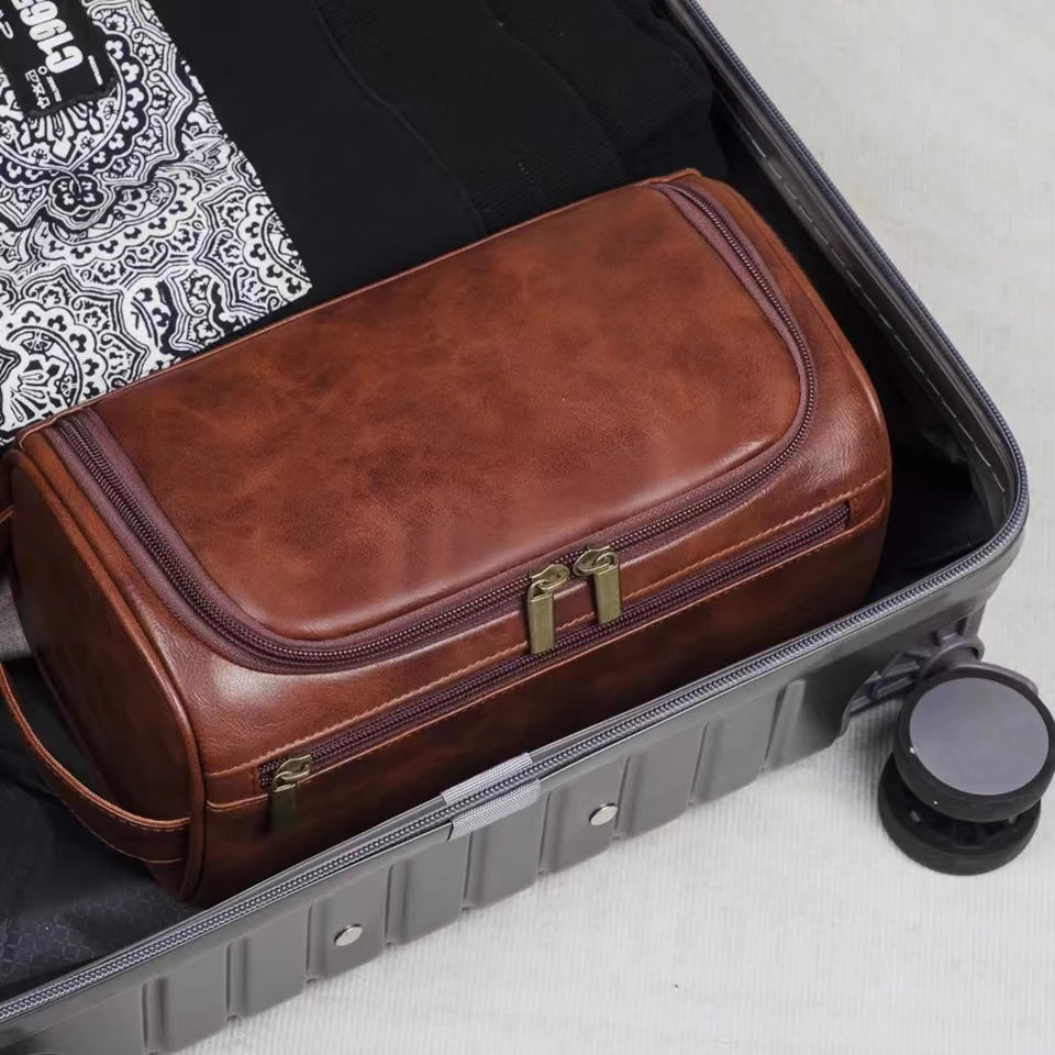 „Große Leder‑Kulturtasche zum Aufhängen, Dopp Kit für Männer und Frauen, wasserdichte Waschtasche, Kosmetik‑Aufbewahrungstasche – ideal für Reisen und Outdoor“