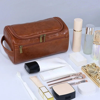 „Große Leder‑Kulturtasche zum Aufhängen, Dopp Kit für Männer und Frauen, wasserdichte Waschtasche, Kosmetik‑Aufbewahrungstasche – ideal für Reisen und Outdoor“
