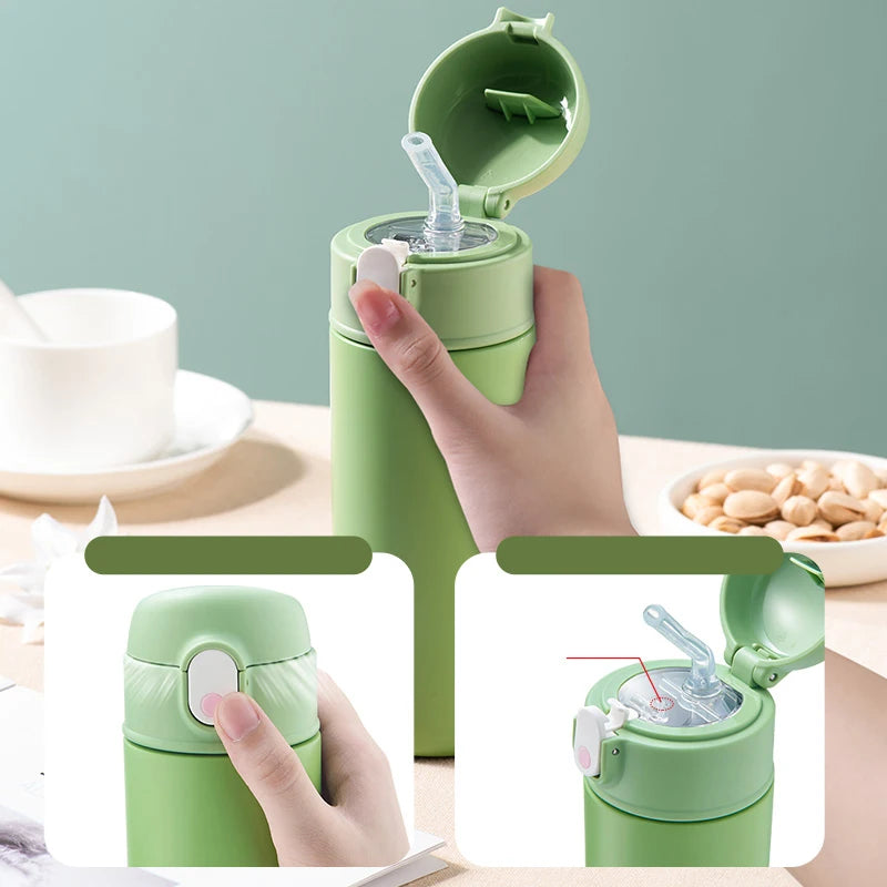GIANXI Springhalm‑Thermobecher Thermosbecher aus Edelstahl, einfache Ins‑Style‑Wasserflasche, tragbarer isolierter Becher, Trinkgeschirr