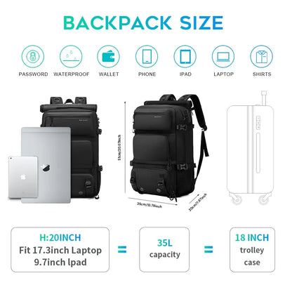 BANGE 30L Diebstahlsicherer, wasserdichter Wander‑ und Campingrucksack – Abnehmbarer Trekking‑Bag – Großes Fassungsvermögen – Outdoor‑Sport‑ und Reiserucksack