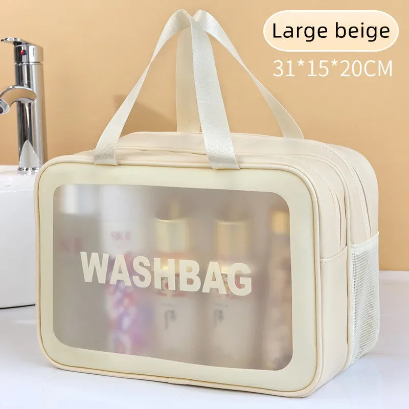 Doppelte transparente PU‑Kosmetiktasche mit Trocken‑/Nass‑Trennung, tragbare Waschtasche, Aufbewahrungstasche für Kosmetik – ideal für Reisen, Fitness und Schwimmen