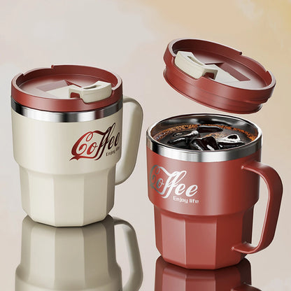 „WORTHBUY 400/480 ml Kaffeebecher aus 304‑Edelstahl mit Deckel und Griff, doppelwandiger Kaffeebecher, wiederverwendbares isoliertes Trinkgefäß“