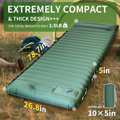 Ultraleichte extra dicke 4‑Zoll‑Camping‑Schlafmatte mit integriertem Kissen und Fußpumpe, aufblasbare Schlafmatte für Outdoor‑Camping