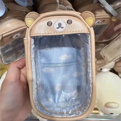 Kawaii Rilakkuma Bären‑Schwester Transparente PU‑Münzbörse Kinder‑Schlüsseltasche Kartenhalter Kleine Geldbörse Geschenk mit Anhänger‑Aufbewahrung