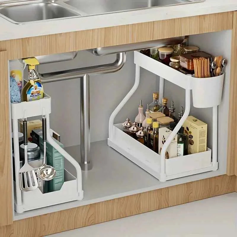 Unterschrank Organizer 2-stufig ausziehbar – Platzsparende Aufbewahrungsbox für Küche & Bad