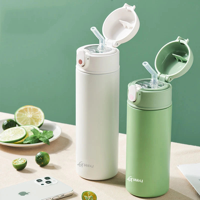 GIANXI Springhalm‑Thermobecher Thermosbecher aus Edelstahl, einfache Ins‑Style‑Wasserflasche, tragbarer isolierter Becher, Trinkgeschirr