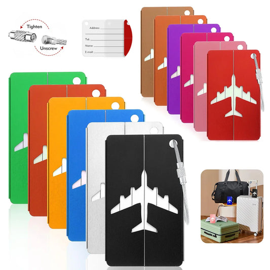 „Gepäckanhänger aus Aluminiumlegierung, Kofferanhänger, Koffer‑Tag mit Namens‑ID‑Karte, Flugzeug‑Design, Anti‑Verlust, einfarbiges Reiseaccessoire“