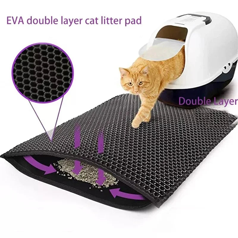 Katzenstreumatte mit Geschenk, doppellagige wasserdichte Haustier‑Katzentoilettenmatte, rutschfeste Sandfang‑Katzenmatte, waschbare Bettmatte, Reinigungsmatte, Produkte