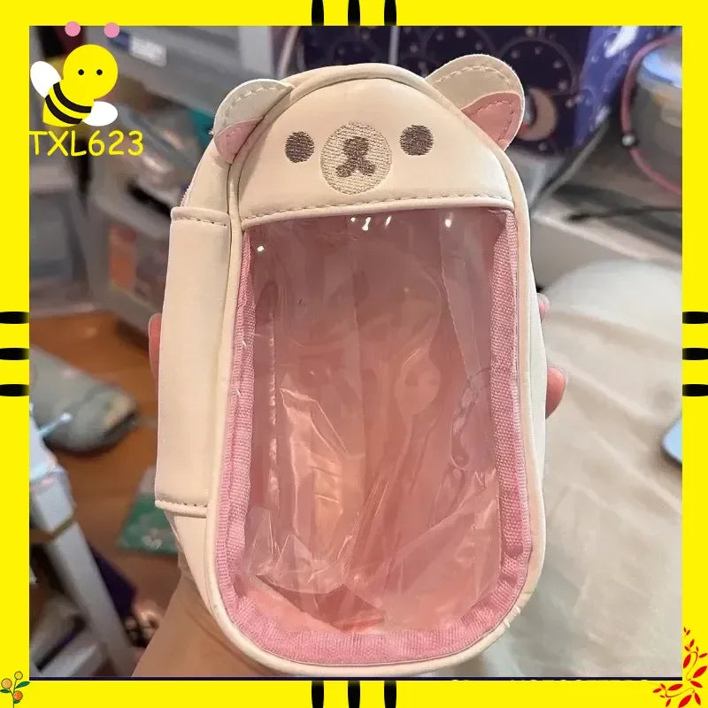 Kawaii Rilakkuma Bären‑Schwester Transparente PU‑Münzbörse Kinder‑Schlüsseltasche Kartenhalter Kleine Geldbörse Geschenk mit Anhänger‑Aufbewahrung