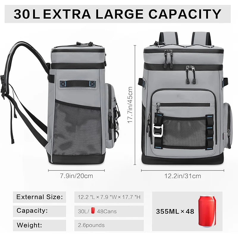 30L Wasserdichter Isolierter Cooler Rucksack – Für Camping, Strand, Angeln & Reisen