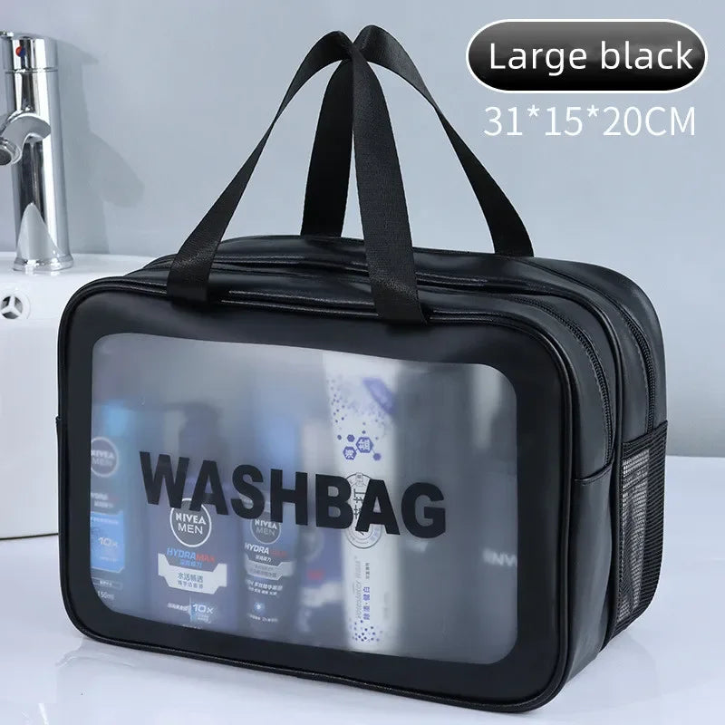 Doppelte transparente PU‑Kosmetiktasche mit Trocken‑/Nass‑Trennung, tragbare Waschtasche, Aufbewahrungstasche für Kosmetik – ideal für Reisen, Fitness und Schwimmen