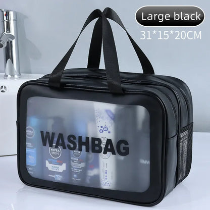 Doppelte transparente PU‑Kosmetiktasche mit Trocken‑/Nass‑Trennung, tragbare Waschtasche, Aufbewahrungstasche für Kosmetik – ideal für Reisen, Fitness und Schwimmen
