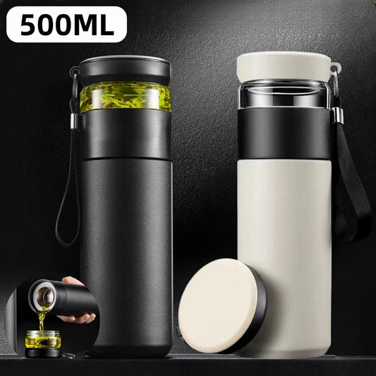 „500 ml Tee‑Infuser‑Vakuumflasche aus Edelstahl, isolierter Becher mit separatem Teespeicher, Griff, Reisemug, Business‑Becher, Geschenkartikel“