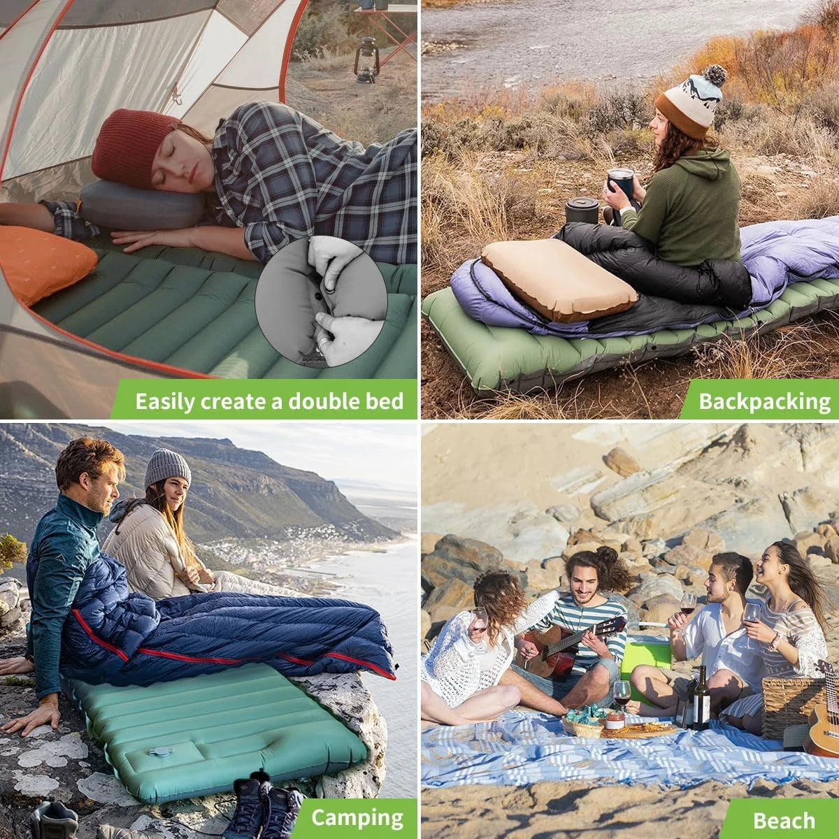 Ultraleichte extra dicke 4‑Zoll‑Camping‑Schlafmatte mit integriertem Kissen und Fußpumpe, aufblasbare Schlafmatte für Outdoor‑Camping