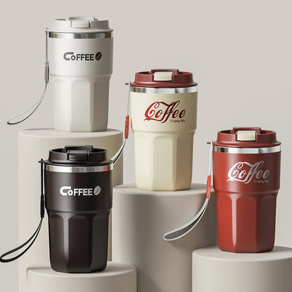 „WORTHBUY 400/480 ml Kaffeebecher aus 304‑Edelstahl mit Deckel und Griff, doppelwandiger Kaffeebecher, wiederverwendbares isoliertes Trinkgefäß“