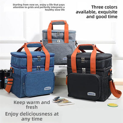 „Isolierte Lunchbox für Damen und Herren – zusammenklappbare, auslaufsichere Doppel‑Kühltasche mit großer Kapazität. Perfekt für Reisen, Camping und als Lunchbag für die Arbeit.“