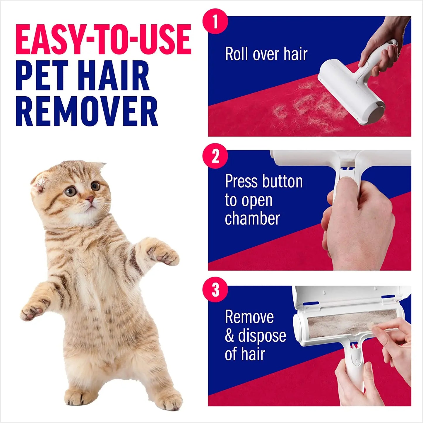 Tierhaar‑Entfernungsroller – Hunde‑ & Katzenhaar‑Entferner mit Selbstreinigungs‑Basis – Effektives Werkzeug zur Tierhaarentfernung – Ideal für Möbel, Kleidung & Haushalt