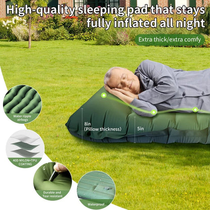 Ultraleichte extra dicke 4‑Zoll‑Camping‑Schlafmatte mit integriertem Kissen und Fußpumpe, aufblasbare Schlafmatte für Outdoor‑Camping