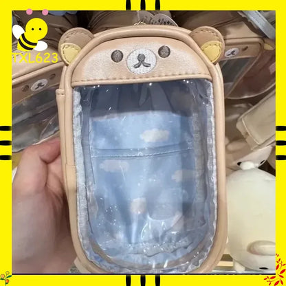 Kawaii Rilakkuma Bären‑Schwester Transparente PU‑Münzbörse Kinder‑Schlüsseltasche Kartenhalter Kleine Geldbörse Geschenk mit Anhänger‑Aufbewahrung