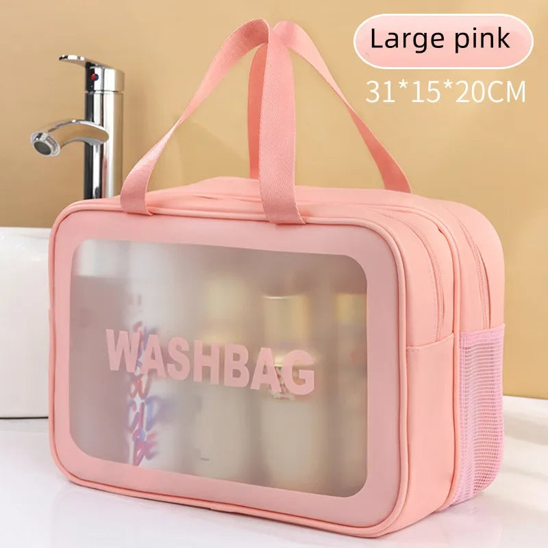 Doppelte transparente PU‑Kosmetiktasche mit Trocken‑/Nass‑Trennung, tragbare Waschtasche, Aufbewahrungstasche für Kosmetik – ideal für Reisen, Fitness und Schwimmen