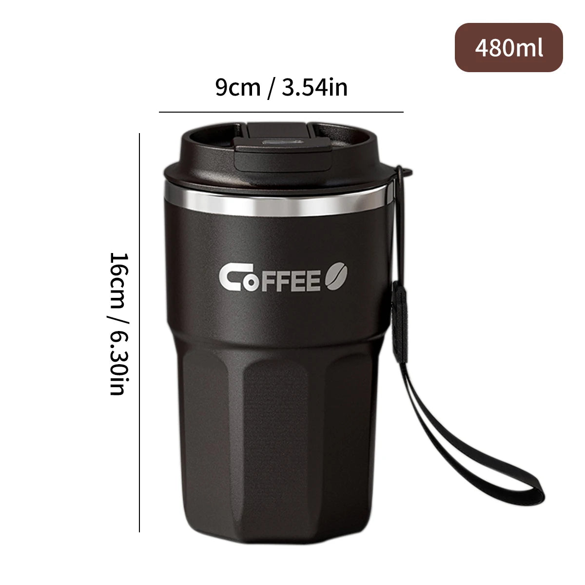 „WORTHBUY 400/480 ml Kaffeebecher aus 304‑Edelstahl mit Deckel und Griff, doppelwandiger Kaffeebecher, wiederverwendbares isoliertes Trinkgefäß“