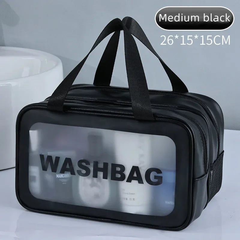 Doppelte transparente PU‑Kosmetiktasche mit Trocken‑/Nass‑Trennung, tragbare Waschtasche, Aufbewahrungstasche für Kosmetik – ideal für Reisen, Fitness und Schwimmen