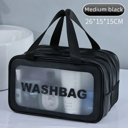 Doppelte transparente PU‑Kosmetiktasche mit Trocken‑/Nass‑Trennung, tragbare Waschtasche, Aufbewahrungstasche für Kosmetik – ideal für Reisen, Fitness und Schwimmen