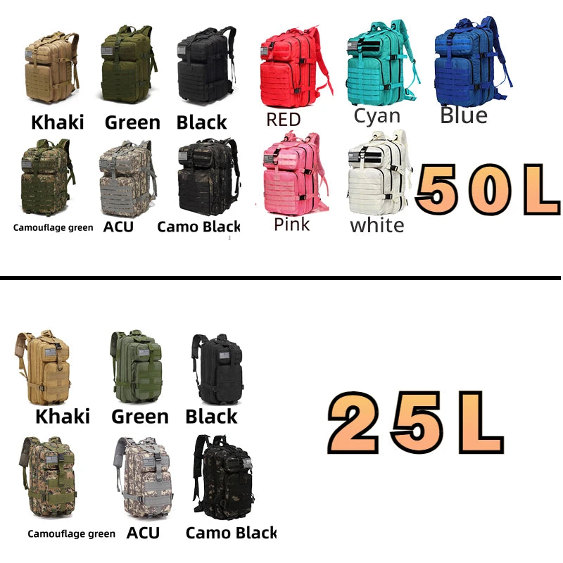 „25L/50L Robuster Nylon‑Rucksack – wasserdichter taktischer Sport‑, Trekking‑, Angel‑, Jagd‑, Camping‑ und Wander‑Outdoor‑Rucksack“