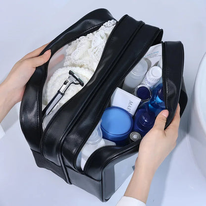 Doppelte transparente PU‑Kosmetiktasche mit Trocken‑/Nass‑Trennung, tragbare Waschtasche, Aufbewahrungstasche für Kosmetik – ideal für Reisen, Fitness und Schwimmen